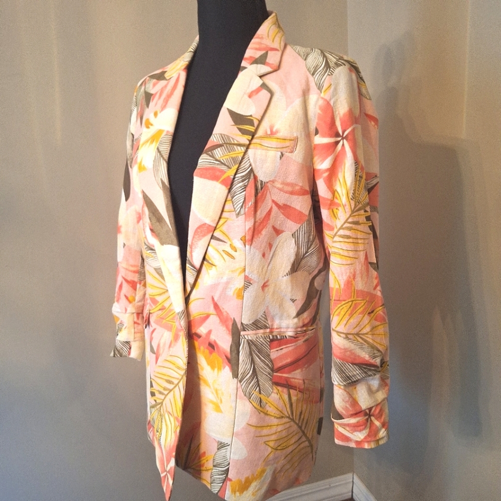 Linen & Cotton Blazer Tropical Pink and Yellow By RD & Koko Sz Small